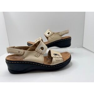 Clarks Bendables Sandals Womens 8.5 Beige Leather Slingback Comfort